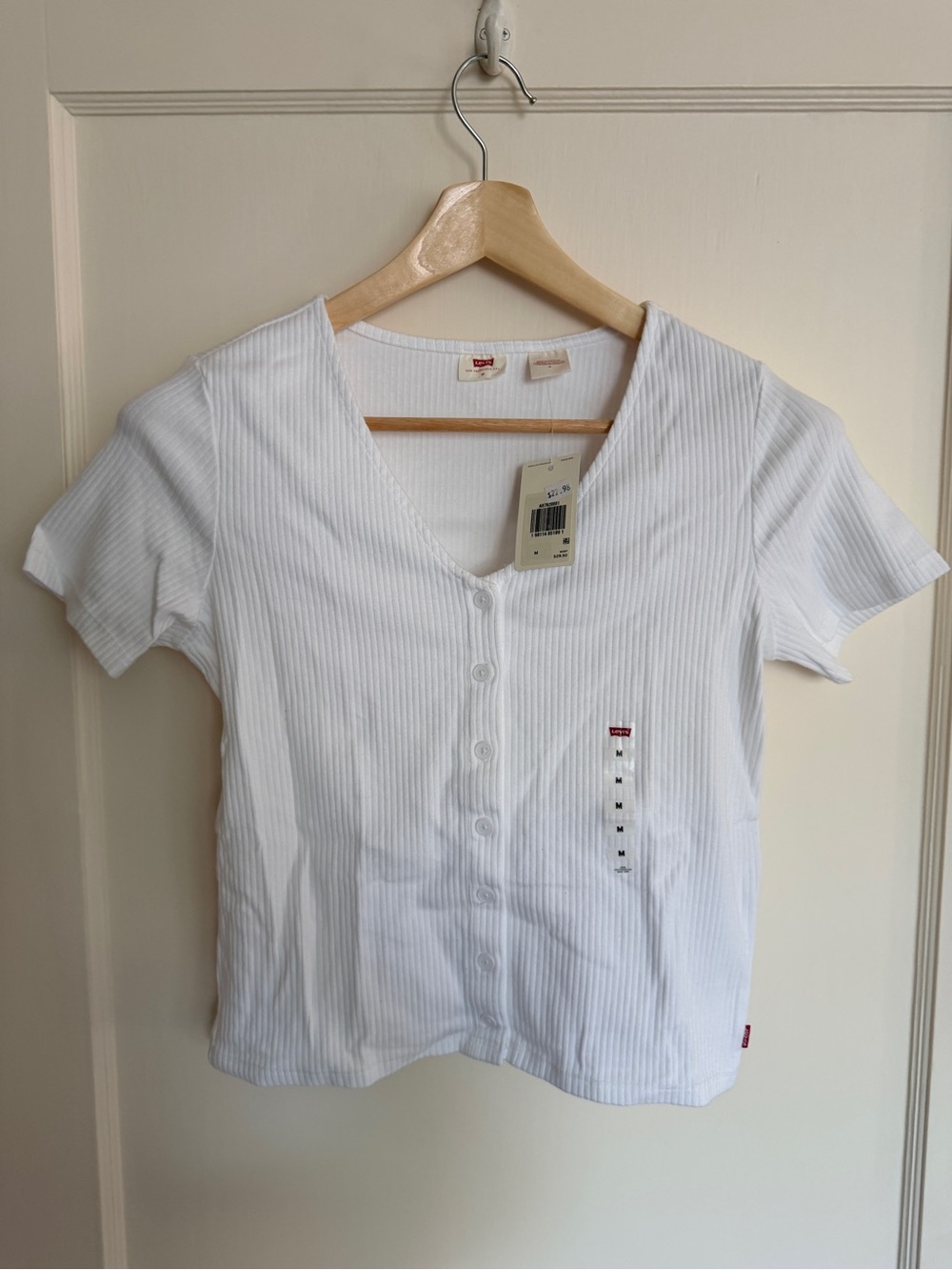 NWT Levi’s Ribbed Button Down Short Sleeve Cotton Tee - White - Size M